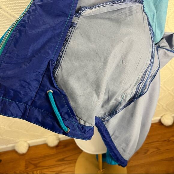 Vtg Converse Blue Color Block Windbreaker 90s Hooded Mesh Lined Jacket Sz Large - Picture 11 of 15